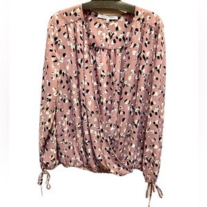 Pink Cream Teal & Black Collective Concepts V-Neck Top with Tie Sleeves